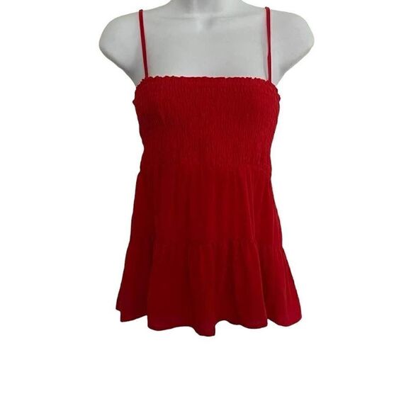 Paper Crane Tops - 𝅺paper Crane Red Tank Smocked Top Size Small‎ New
